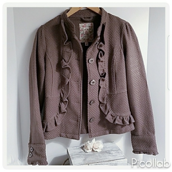 Decree Jackets & Blazers - Decree Aubergine Ruffle Button Front Jacket
